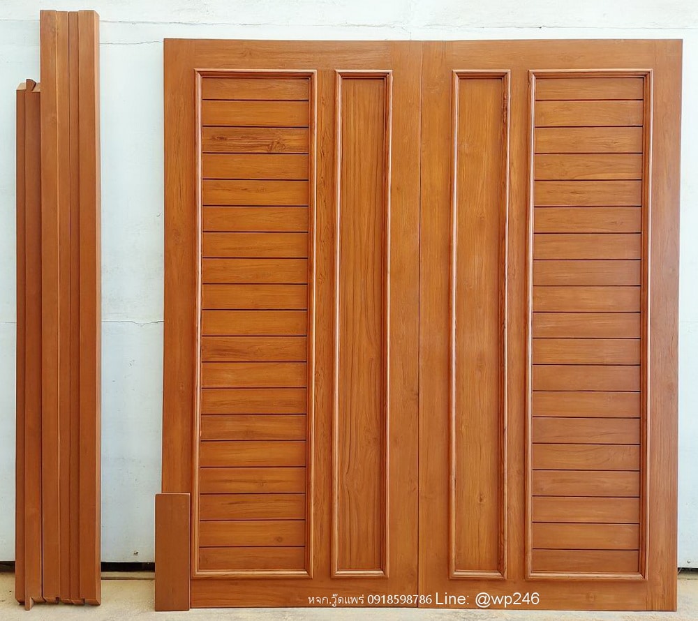 ประตูไม้สักบานคู่ พร้อมวงกบ