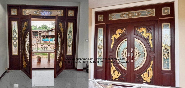 รีวิวประตูบ้านไม้สักกระจกนิรภัย-BBB89