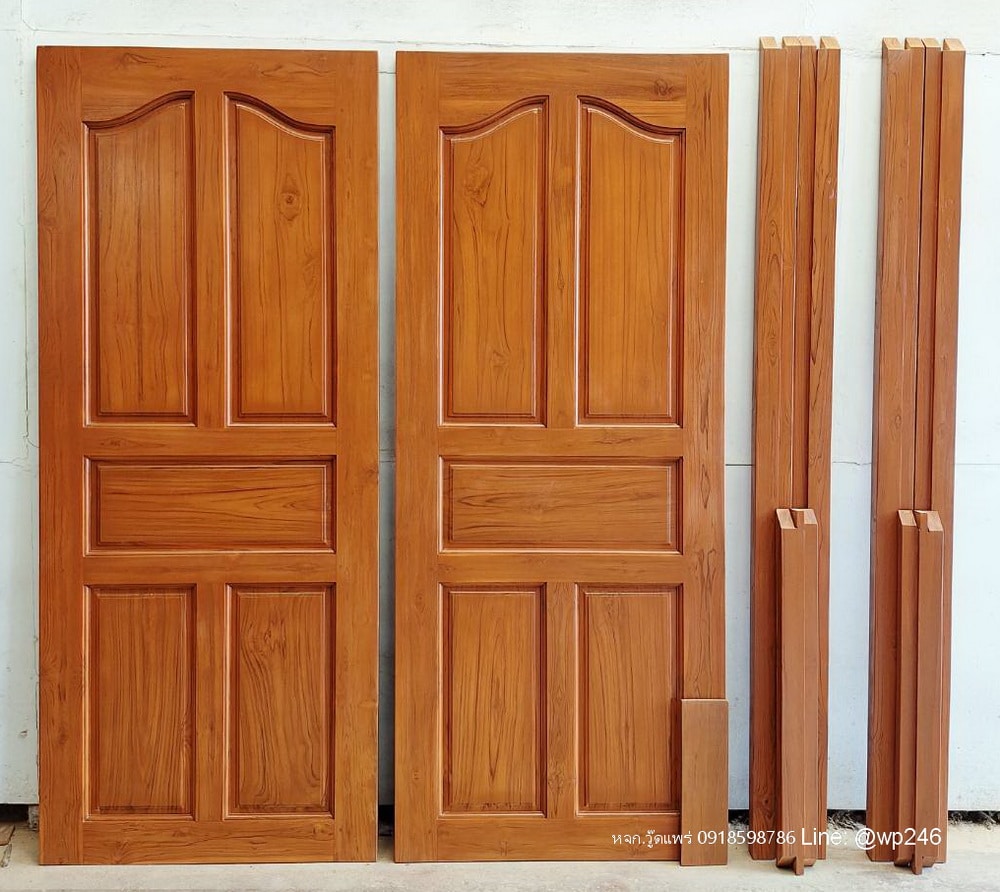 ประตูไม้สักบานเดี่ยวพร้อมวงกบ