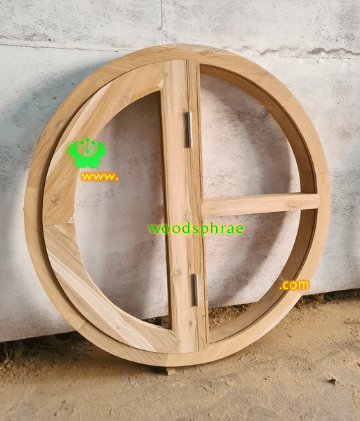 วงกบไม้สักทรงกลม3ช่อง มีบานเปิดได้ วงกบมินิมอล